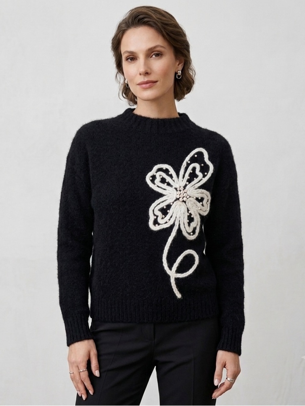 S.Christina 100% Cashmere Pearl Flower Sweater S/M